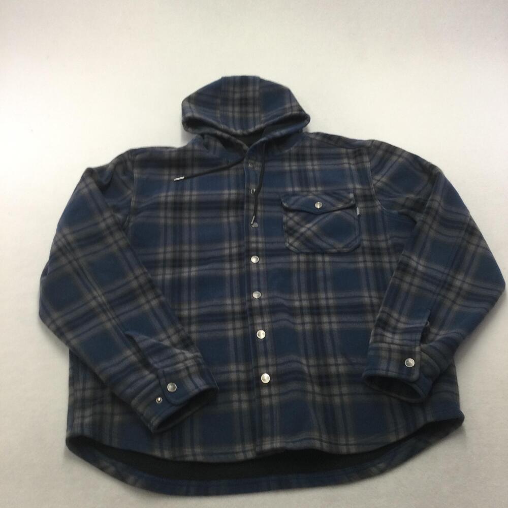 Pacific Trail Jacket Mens XL Blue Plaid Hooded Fleece Lined Snap Front Outdoor